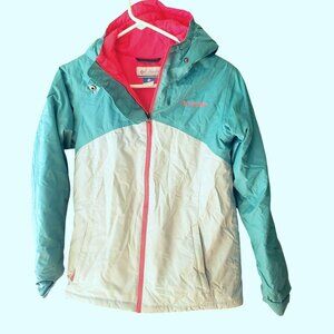 Columbia Girls LG  / Women's Small Jacket Large Teal Pink Hooded Full Zip Coat